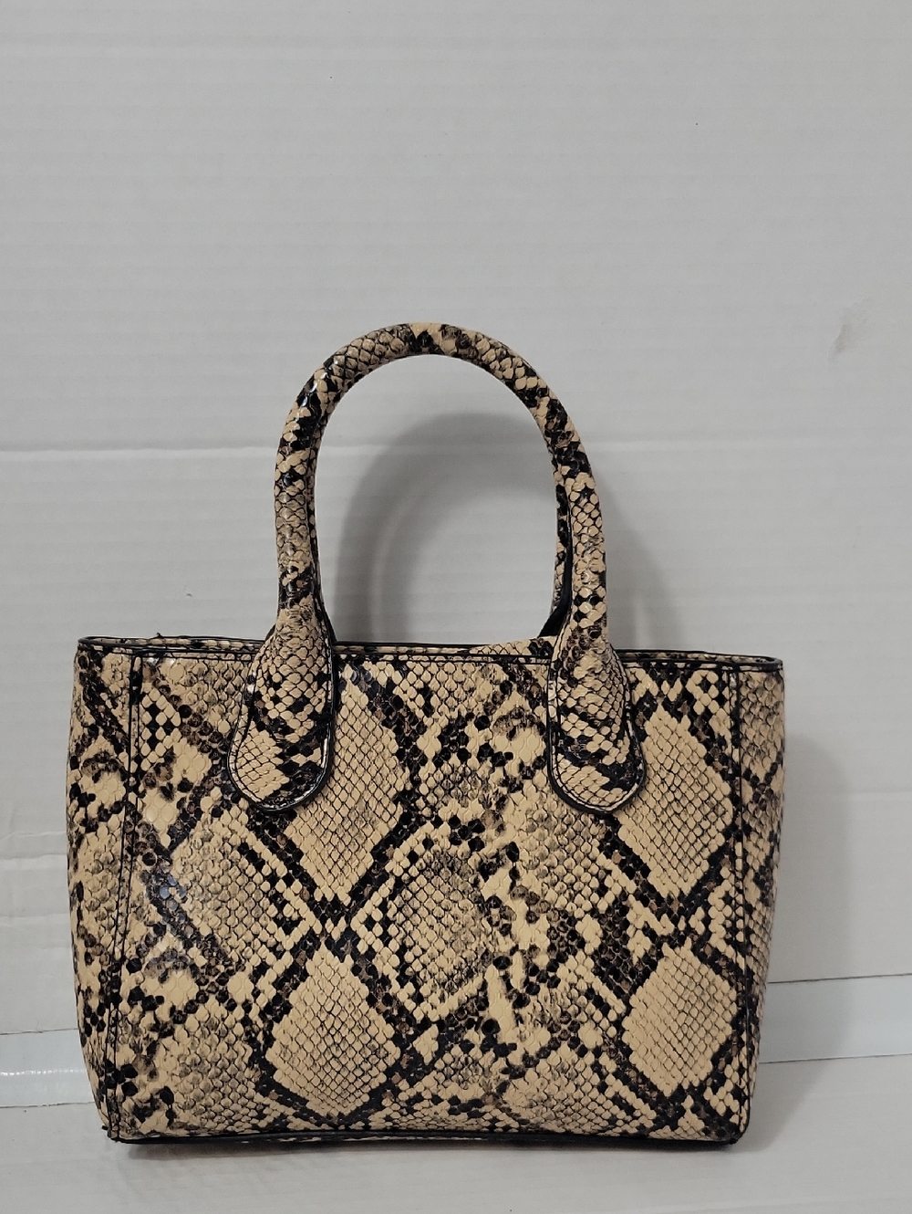 a new day Beige and Black Snake-Print Satchel